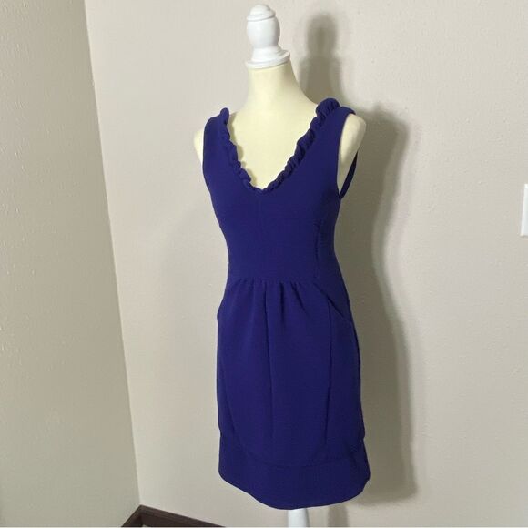 Anthroplogie Maeve Blue Ottoman Sleeveless Ruffle Sheath Dress Womens Size Small - Picture 16 of 16